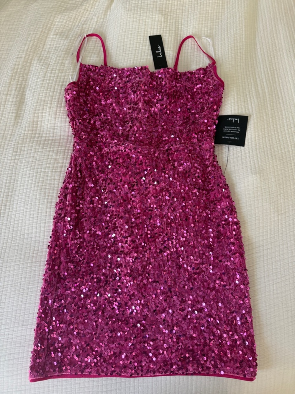 Lulu's Hot Pink Sequin Spaghetti Strap Dress